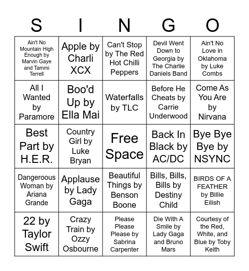 SINGO Bingo Card