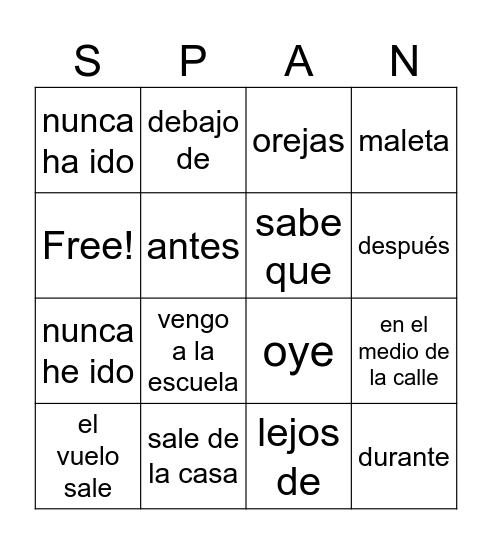 Span 2 Vocab 1.1-1.2: LOTERIA Bingo Card