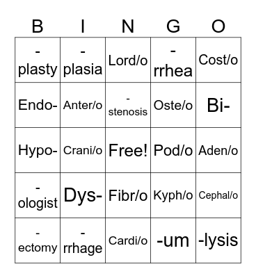 Medical Terminology 1 - 4 Bingo Card