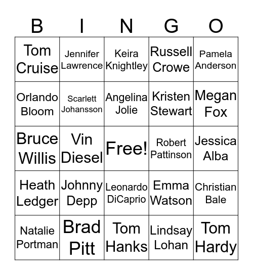 IMDb’s Hollywood Movie Stars  Bingo Card