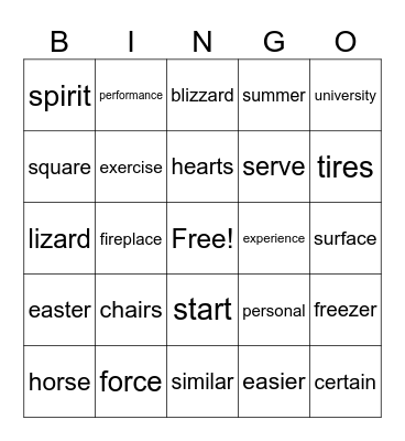 Untitled Bingo Card