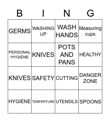 cooking words Bingo Card