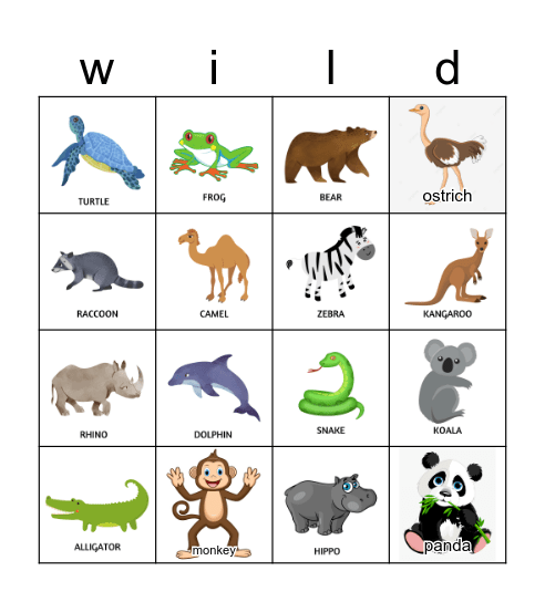 Wild Animals Bingo Card