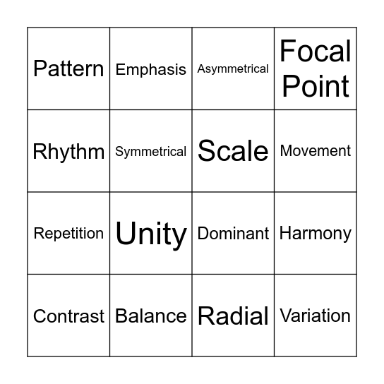 Design Principles Bingo Card