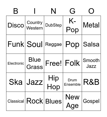 Genre Bingo Card