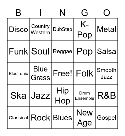 Genre Bingo Card