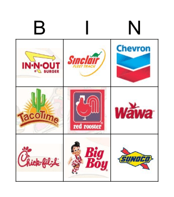 Gas Station & Fast Food Logo Bingo Card
