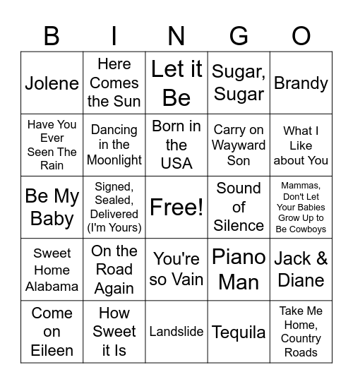 Music Bingo Card