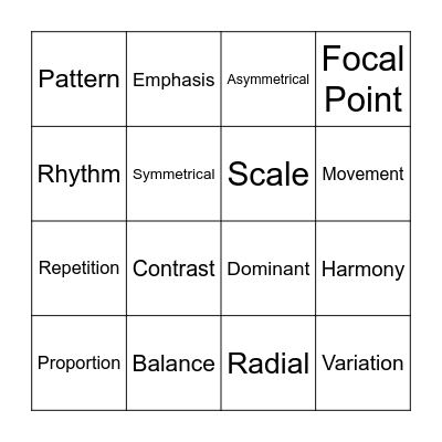 Design Principles Bingo Card