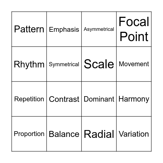 Design Principles Bingo Card