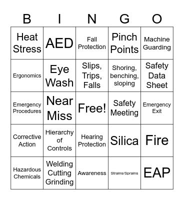 Safety Bingo Card