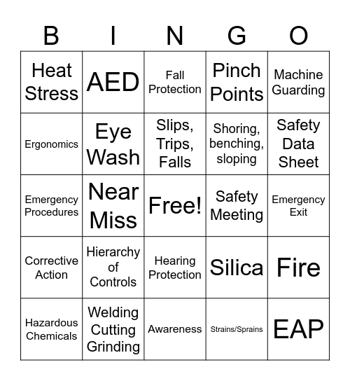 Safety Bingo Card