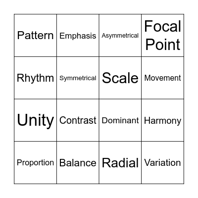 Design Principles Bingo Card