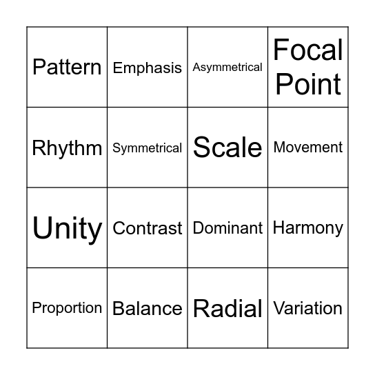 Design Principles Bingo Card