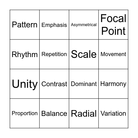 Design Principles Bingo Card