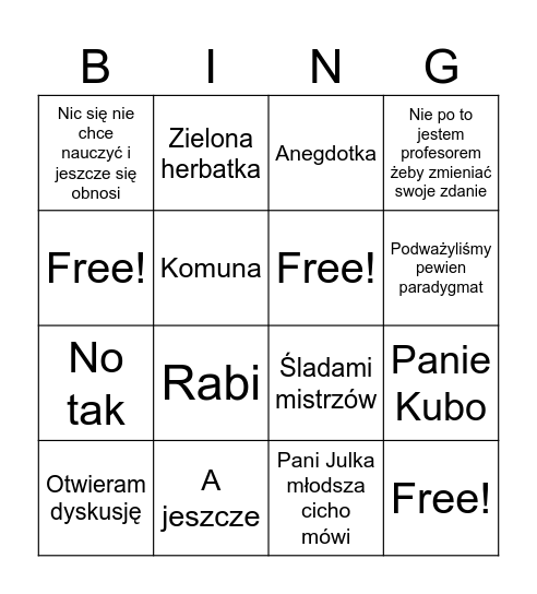 Bingo Obiego Bingo Card