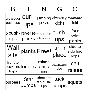 Fitness Bingo Card