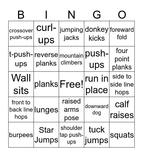 Fitness Bingo Card