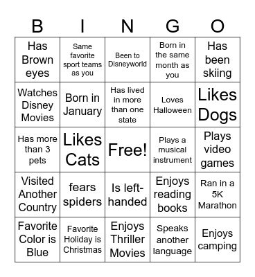 Commonality Bingo Card