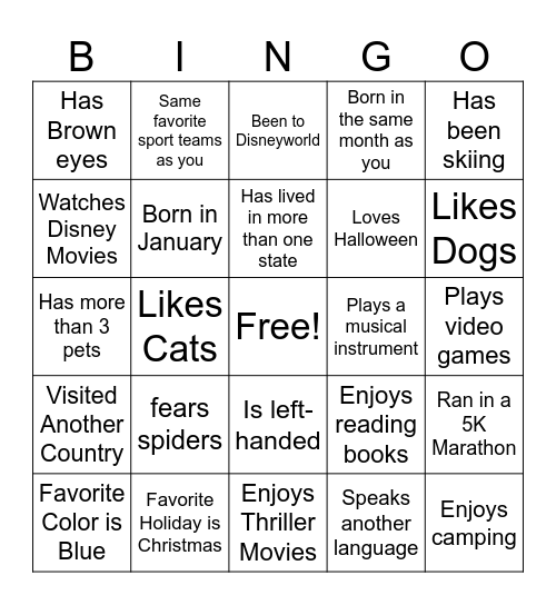 Commonality Bingo Card