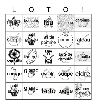 L'automne!! (Grade 8) Bingo Card