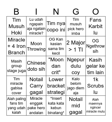 Alasan Fangay Miracle Ketika Kalah Bingo Card