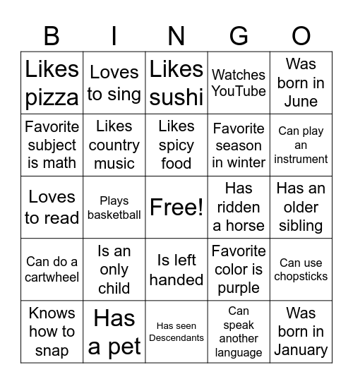 Ice Breaker Bingo Card