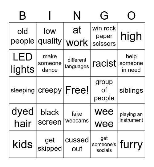 Omegle Bingo Card