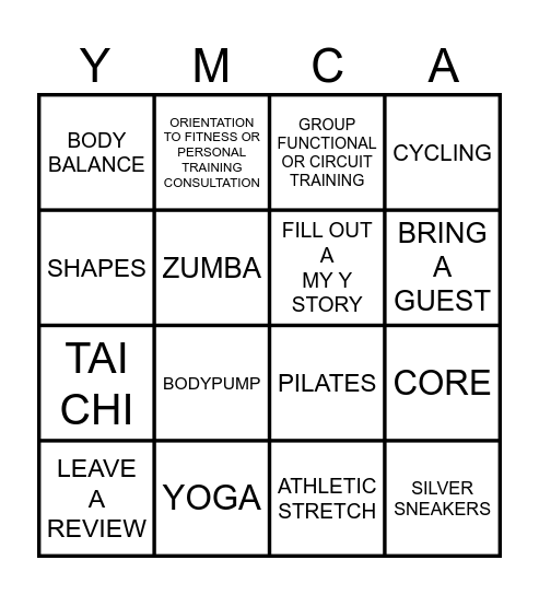 Chesterfield YMCA Launch 10/19-10/26 Bingo Card