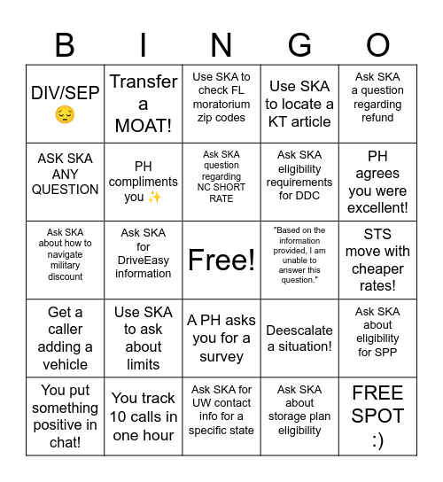 SKA BINGO Card