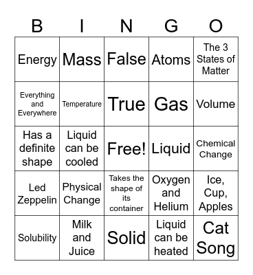 Matter Bingo Card