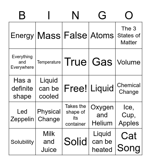 Matter Bingo Card