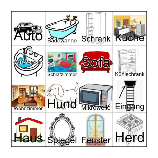 das Haus und die Möbel - Wortschatz Bingo Card