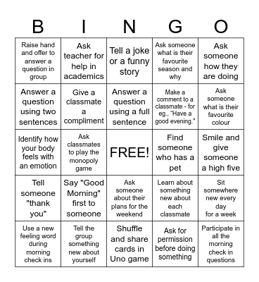 Being Social Bingo Card