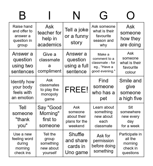 Being Social Bingo Card