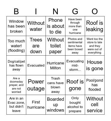 Hurricane Bingo! Bingo Card