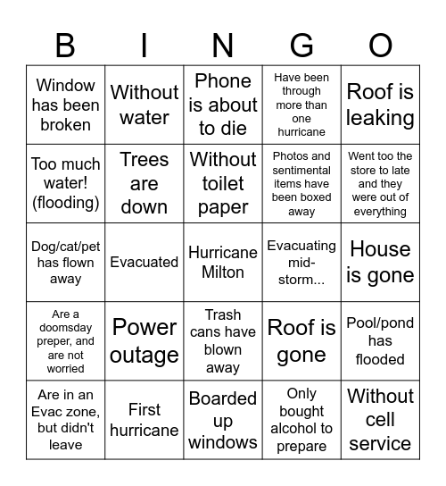 Hurricane Bingo! Bingo Card