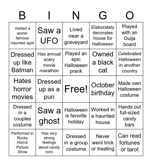 Spooky Bingo Card