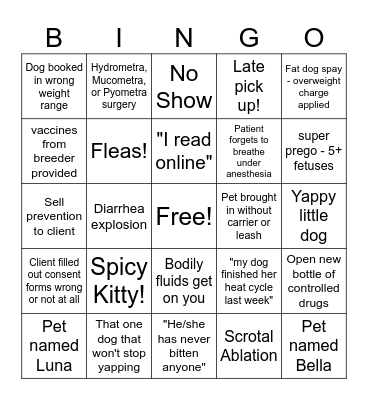 VET TECH BINGO Card
