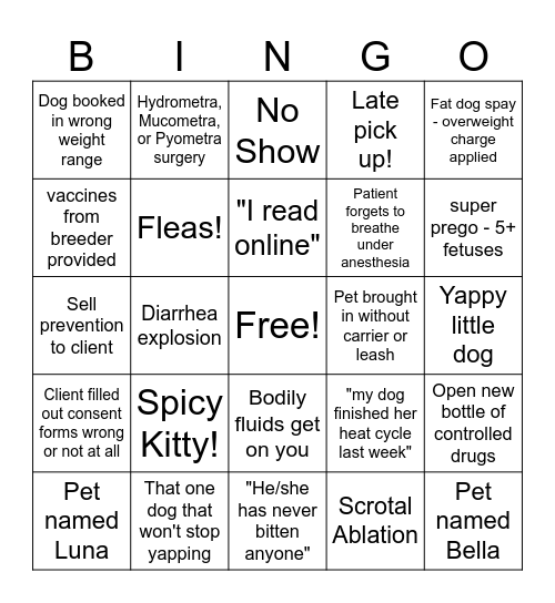 VET TECH BINGO Card