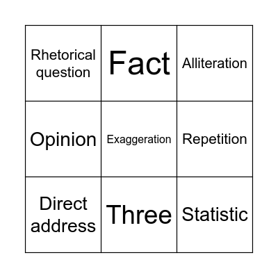 Persuasive language Bingo Card