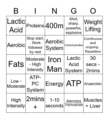 Energy Systems Bingo Card