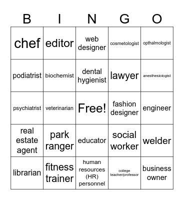 Career Bingo Card