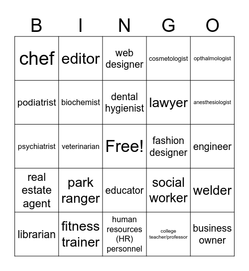 Career Bingo Card