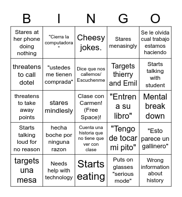 Carmen bingo Card