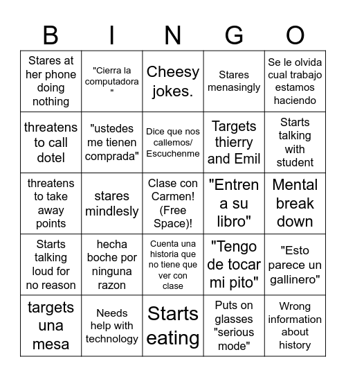 Carmen bingo Card