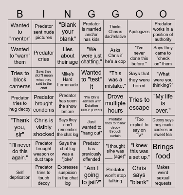 To Catch A Predator with Chris Hansen Bingo Card