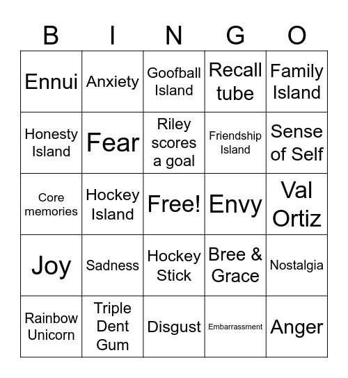 Inside Out 2: Black Out Movie Bingo Card