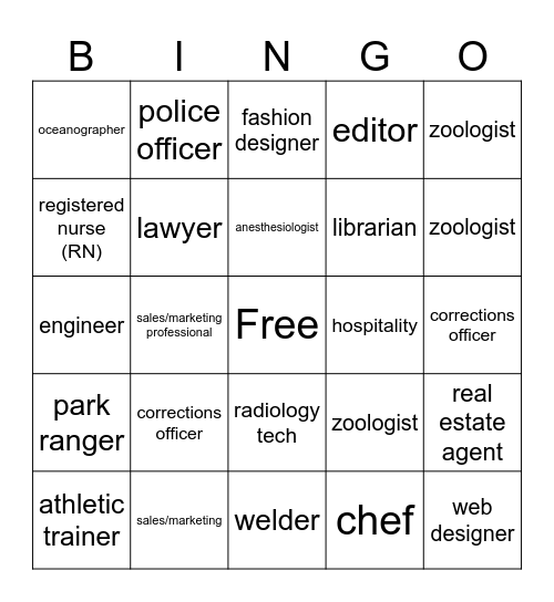 Career Bingo Card