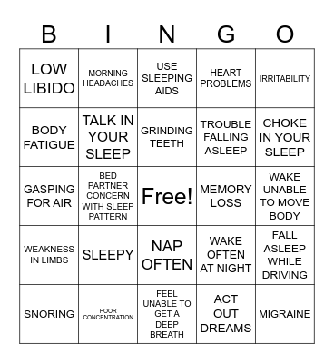 Sleep Apnea BINGO Card